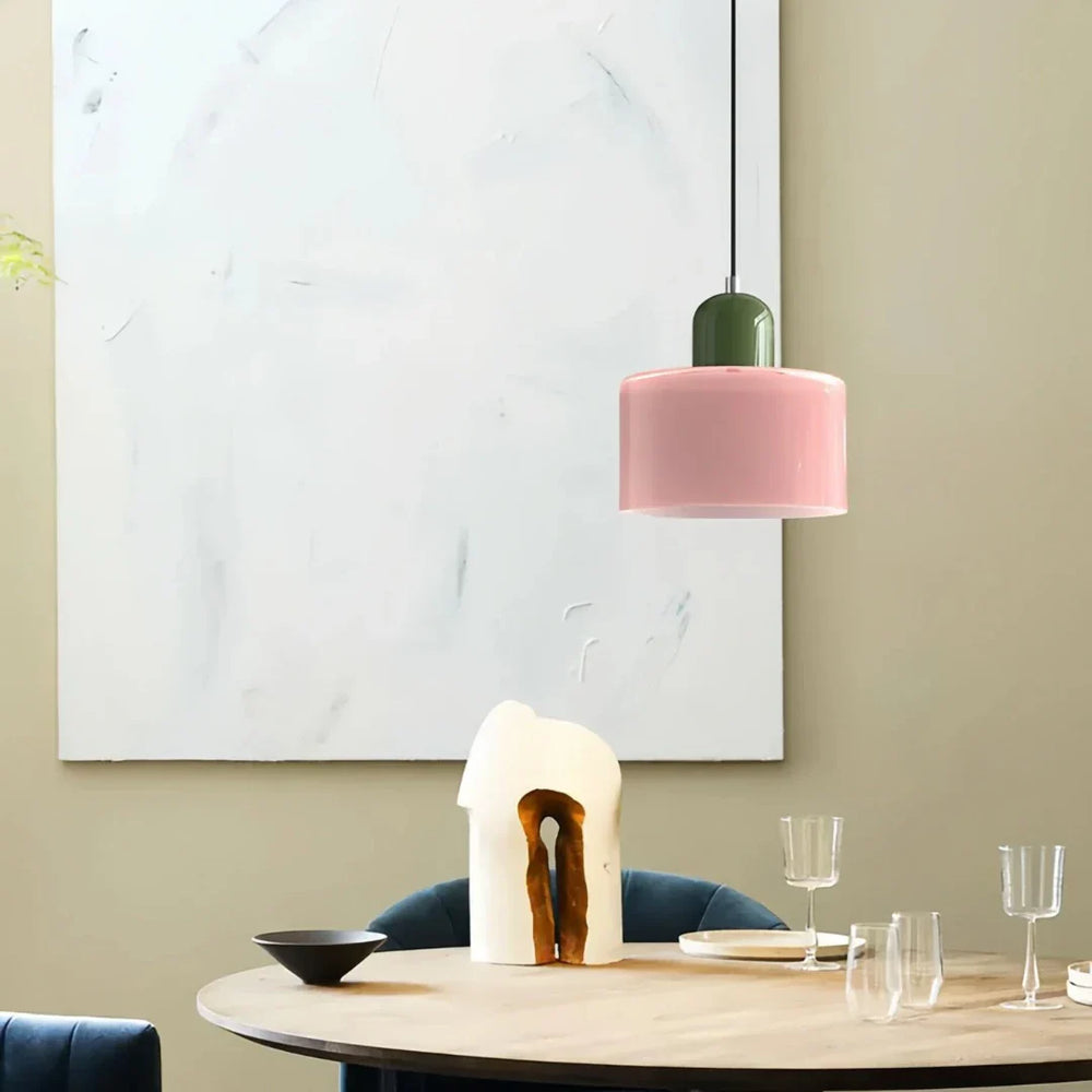 lampada a sospensione cilindrica in vetro satinato