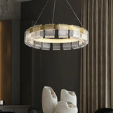Lampadario contemporaneo LED ad anelli oro dimmerabile per soggiorno