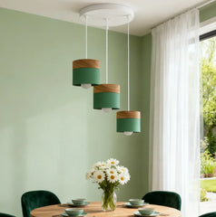 Lampadario cilindrico con base in legno dal design nordico per la sala da pranzo