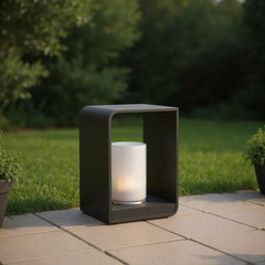 Lampada solare da terrazzo rettangolare moderna in metallo nero con LED
