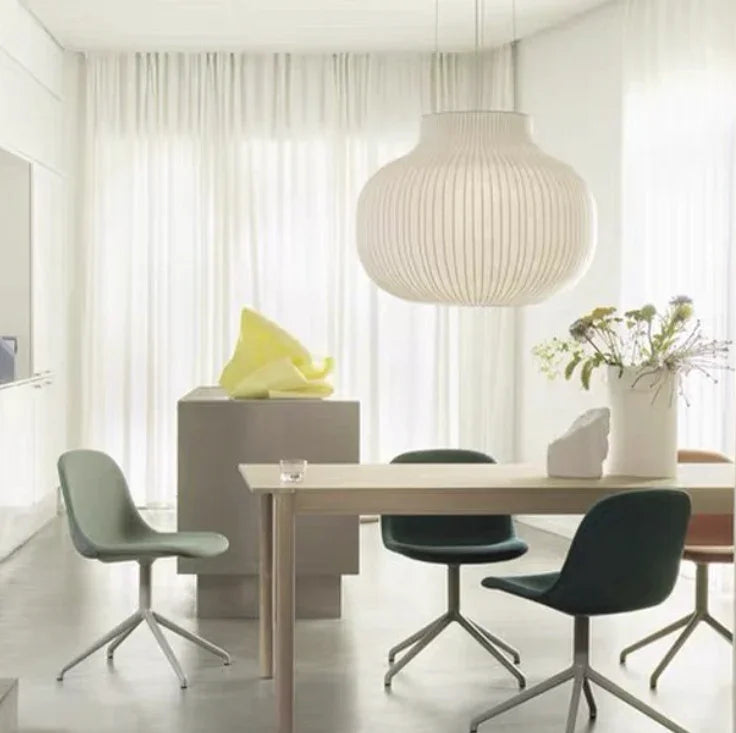 Lampadario a forma di lanterna in tessuto bianco stile nordico con attacco E27 per sala da pranzo
