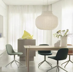 Lampadario a forma di lanterna in tessuto bianco stile nordico con attacco E27 per sala da pranzo