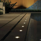 Segnapasso LED esterno calpestabile 24V da incasso rotondo design minimal per terrazzo