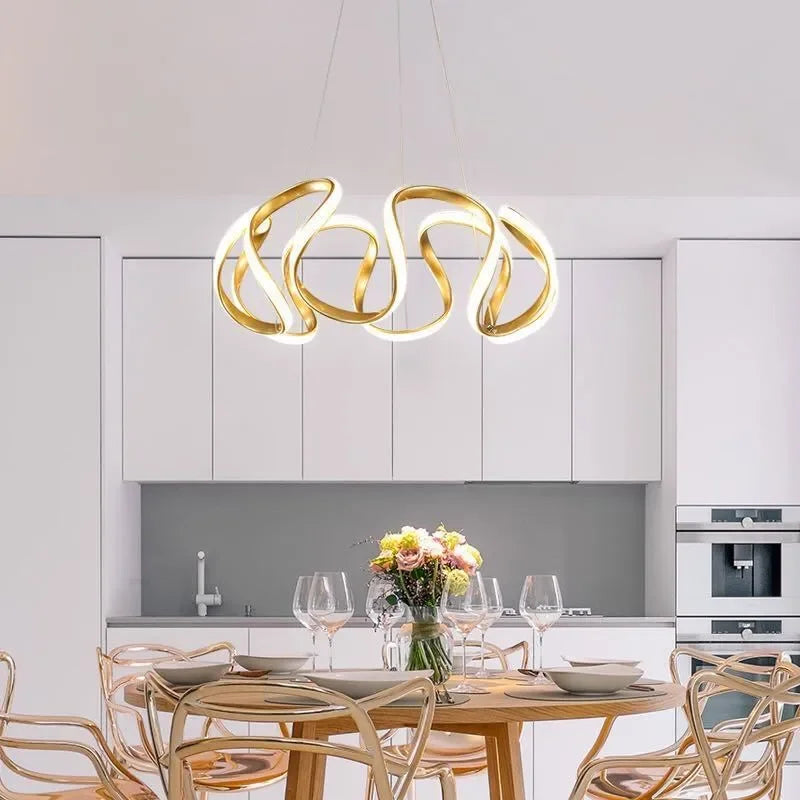 Lampadario a sospensione dal design moderno a nastro LED dimmerabile per sala pranzo