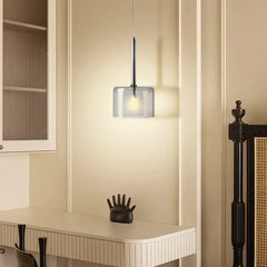 Lampadario a bottiglie in vetro con altezza regolabile da comodino luce calda