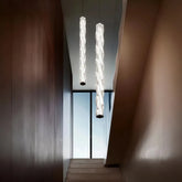 Lampada a sospensione cilindrica ondulata in vetro LED dimmerabile contemporanea per scale interne