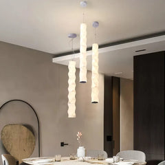 Lampada a sospensione cilindrica ondulata in vetro LED dimmerabile contemporanea per scale interne