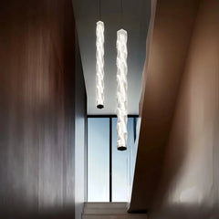Lampada a sospensione cilindrica ondulata in vetro LED dimmerabile contemporanea per scale interne