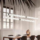 Lampada lineare a sospensione ondulata in vetro LED dimmerabile contemporanea per sala da pranzo