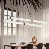 Lampada lineare a sospensione ondulata in vetro LED dimmerabile contemporanea per sala da pranzo