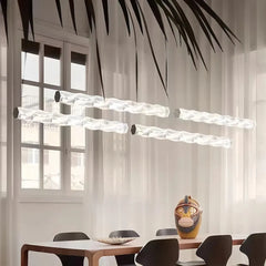 Lampada lineare a sospensione ondulata in vetro LED dimmerabile contemporanea per sala da pranzo