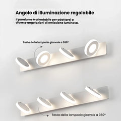 Applique moderna da specchio bagno a luci LED con anelli orientabili dimmerabili