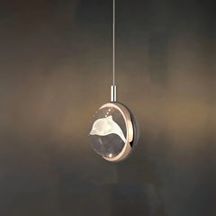 Lampada a sospensione per comodino minimalista con sfera in cristallo e LED dimmerabile