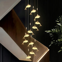 Lampada a sospensione oro a balena in metallo LED dimmerabile per camera da letto