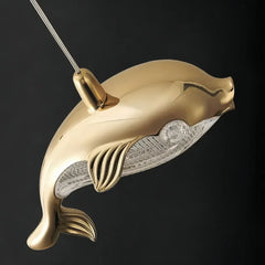 Lampada a sospensione oro a balena in metallo LED dimmerabile per camera da letto