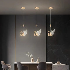 Lampada a sospensione art deco oro a cigno LED dal design moderno per camera da letto