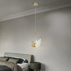 Lampada a sospensione art deco oro a cigno LED dal design moderno per camera da letto