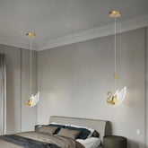 Lampada a sospensione art deco oro a cigno LED dal design moderno per camera da letto