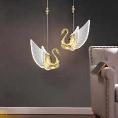 Lampada a sospensione art deco oro a cigno LED dal design moderno per camera da letto