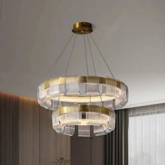 Lampadario contemporaneo LED ad anelli oro dimmerabile per soggiorno