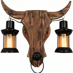 Applique rustica in legno dimmerabile a due luci per soggiorno