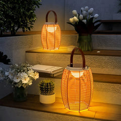 Lanterna LED solare da esterno portatile in rattan boho con telecomando per giardino