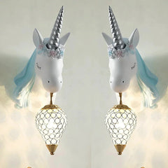 Applique unicorno azzurro con luce in cristallo per la cameretta del bambino