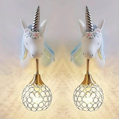 Applique unicorno azzurro con luce in cristallo per la cameretta del bambino