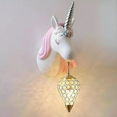 Applique unicorno rosa con pendente in cristallo per la cameretta della bambina