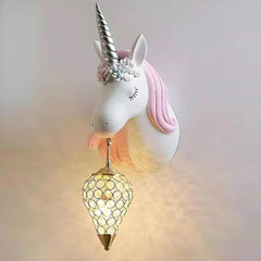 Applique unicorno rosa con pendente in cristallo per la cameretta della bambina