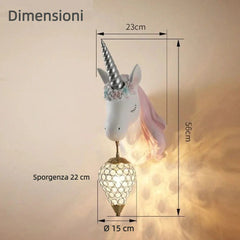 Applique unicorno rosa con pendente in cristallo per la cameretta della bambina