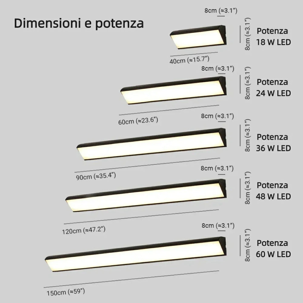Applique esterno sopra porta lunga LED moderno nero