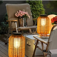 Lanterna solare da pavimento cilindrica in stile boho per balcone