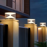 Lampada da pilastro da esterno a LED solare cilindrica con effetto luminoso stratificato per giardino