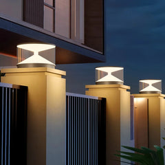 Lampada da pilastro da esterno a LED solare cilindrica con effetto luminoso stratificato per giardino