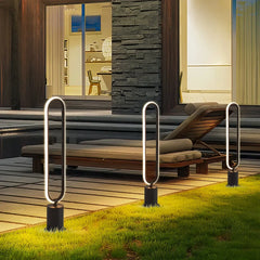 Paletto LED da giardino moderno nero con struttura ovale verticale