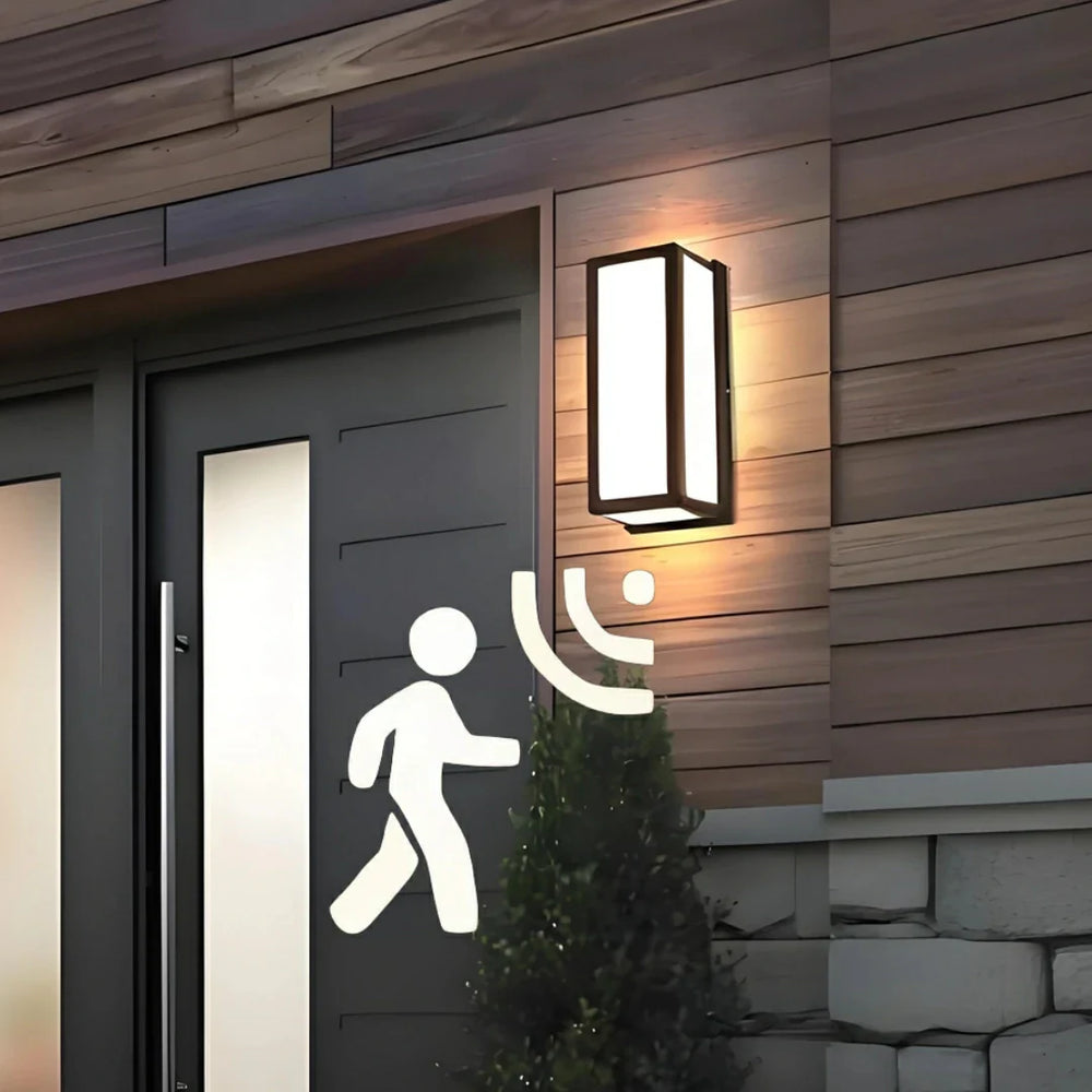 Applique LED da esterno rettangolare con sensore radar di movimento IP65 in metallo nero