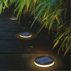 Segnapasso solare LED calpestabile a disco piatto nero con picchetto da terra per terrazzo