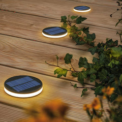Segnapasso solare LED calpestabile a disco piatto nero con picchetto da terra per terrazzo