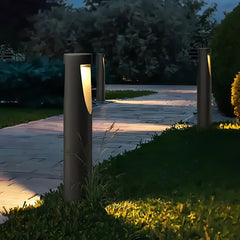 Paletto LED da giardino cilindrico in metallo nero dal design moderno