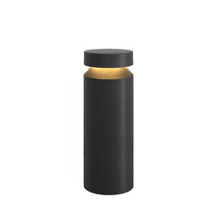 Paletto da giardino LED cilindrico nero con testa a cappello e design minimalista