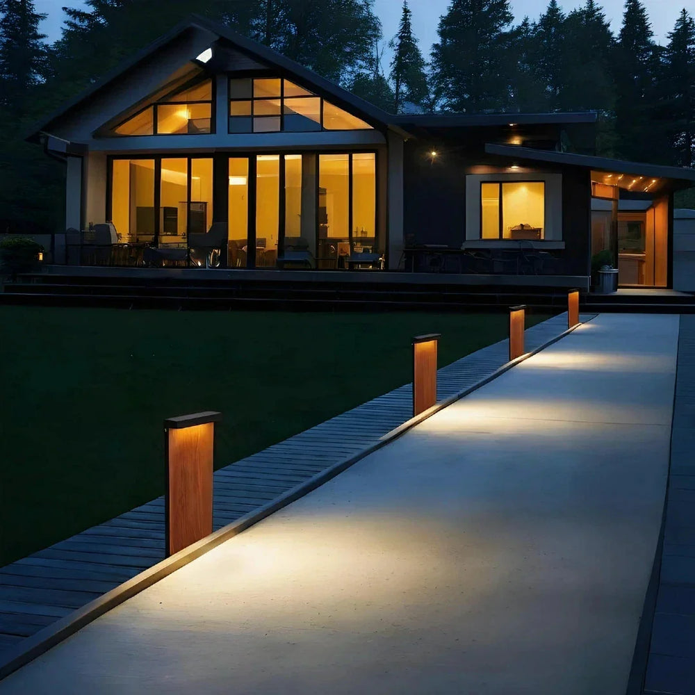 Lampione da giardino moderno rettangolare con LED effetto legno