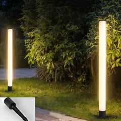 Paletto luminoso cilindrico da esterni nero a LED con design minimalista per giardino