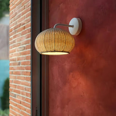Applique da esterno lanterna a LED boho effetto rattan intrecciato per ingresso