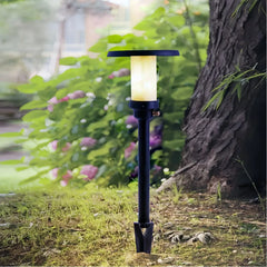 Paletto da giardino solare LED nero moderno con cappello circolare