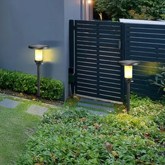 Paletto da giardino solare LED nero moderno con cappello circolare
