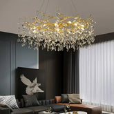 Lampadario con pendenti in cristallo oro stile lusso moderno per soggiorno
