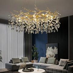 Lampadario con pendenti in cristallo oro stile lusso moderno per soggiorno
