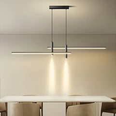 Lampada lineare a sospensione minimal per isola cucina con LED dimmerabile e doppia luce spot