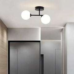 Plafoniera LED in vetro a due sfere bianche dal design moderno dimmerabile